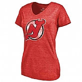 Women's New Jersey Devils Distressed Team Primary Logo V Neck Tri Blend T-Shirt Red FengYun,baseball caps,new era cap wholesale,wholesale hats